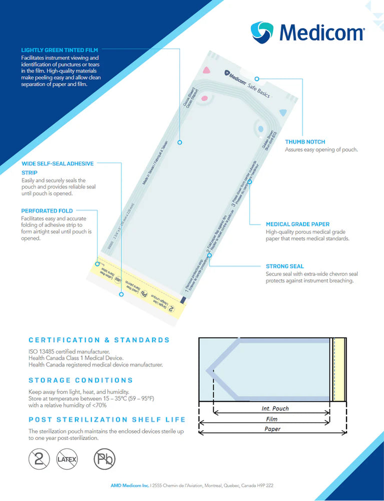 Medicom SafeBasics Sterilization Pouch 2.75x9 200pc 99000